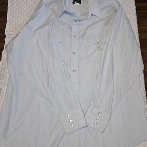 Wrangler Shirt Mens 2XL Blue Western Pearl Snap Long Sleeve Striped Cowboy